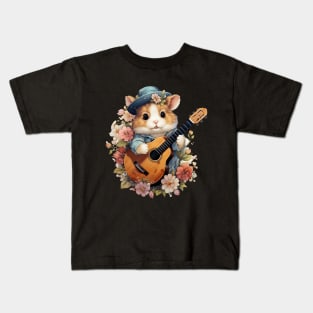 Hamster Playing Guitar Flower Kids T-Shirt